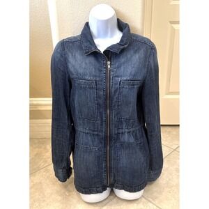 VTG Gap Denim Jean Chore Barn Jacket Sinched Zip Up Lightweight Coat SzS Pockets